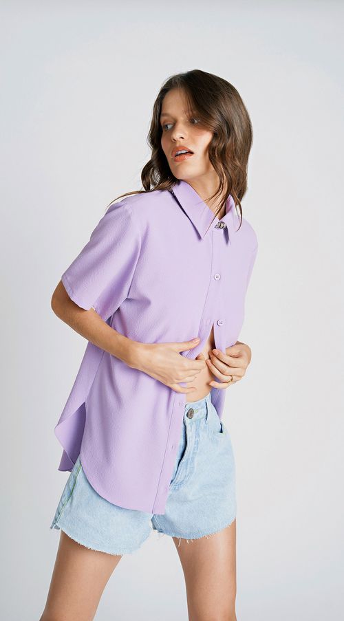 Camisa Zinco Manga Curta Com Botões Lilas