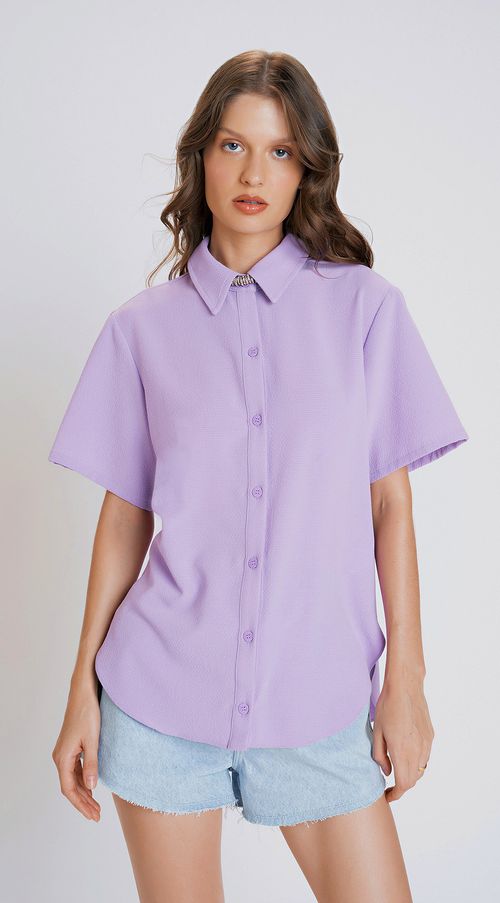 Camisa Zinco Manga Curta Com Botões Lilas