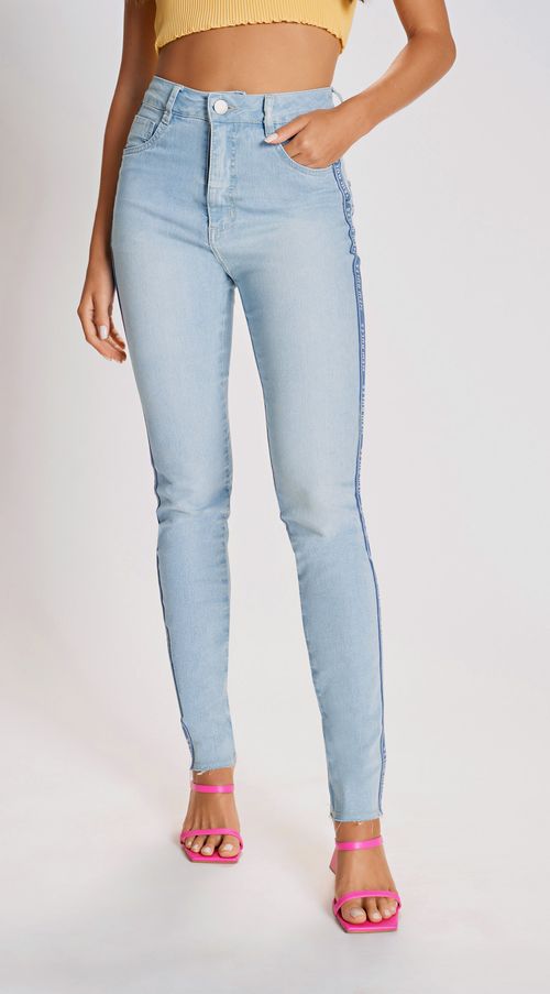 Calca Zinco Skinny Cós Alto Detalhe Galão Jeans