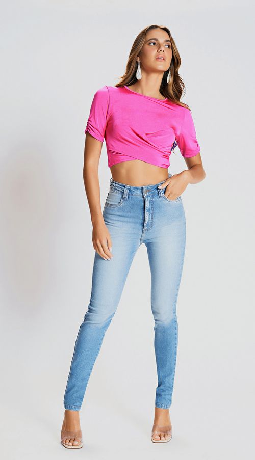 Calca Zinco Skinny Cós Alto Detalhe Cós Jeans