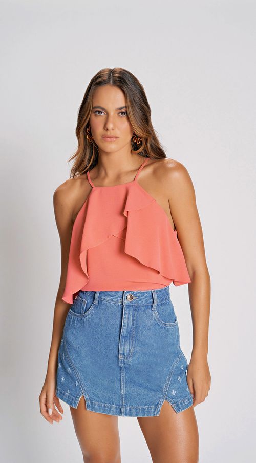 Saia Zinco Curta Five Pockets Com Puídos Jeans