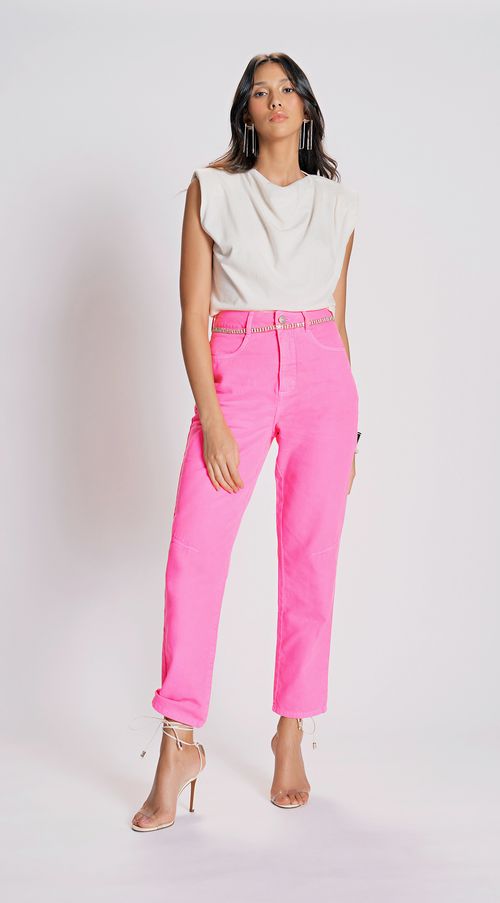 Calca Zinco Mom Cós Alto Tinturada Rosa