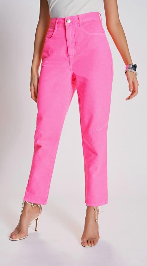 Calca Zinco Mom Cós Alto Tinturada Rosa