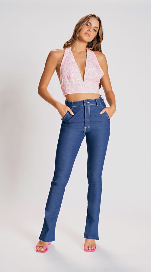 Calca Zinco Boot Cut Cós Alto Básica Jeans