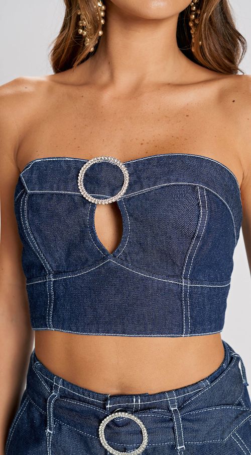 Top Zinco Reto Tomara Que Caia Com Fivela Jeans