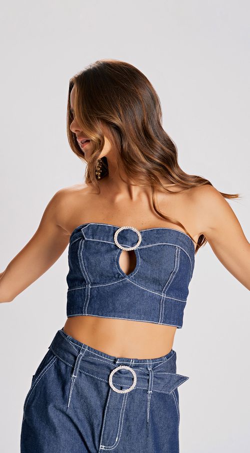 Top Zinco Reto Tomara Que Caia Com Fivela Jeans
