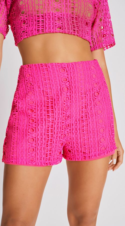Shorts Zinco Linha A Detalhe Renda Pink