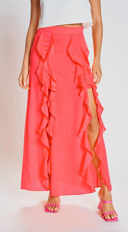 Saia Zinco Longa Reta Com Babado Pink