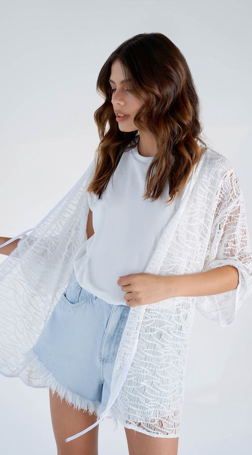 Kimono Zinco Alongado Com Amarração Off White