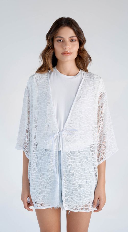 Kimono Zinco Alongado Com Amarração Off White