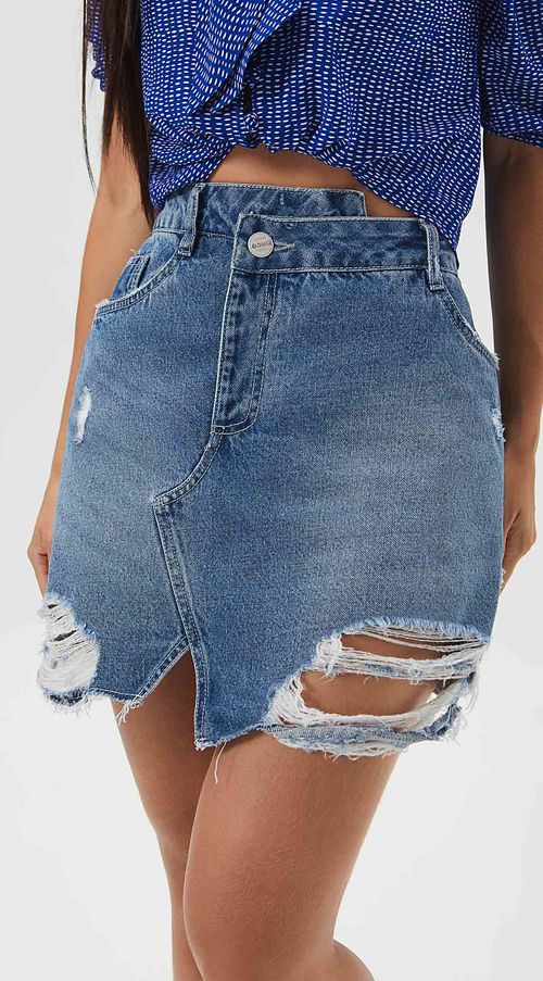 Saia Zinco Curta Five Pockets Com Transpasse Jeans