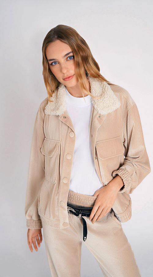 Jaqueta Zinco Bomber Detalhe Pelo Sintetico Bege