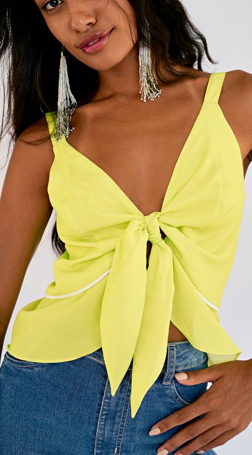 Top Zinco Evasê Alça Detalhe Viés Verde Claro