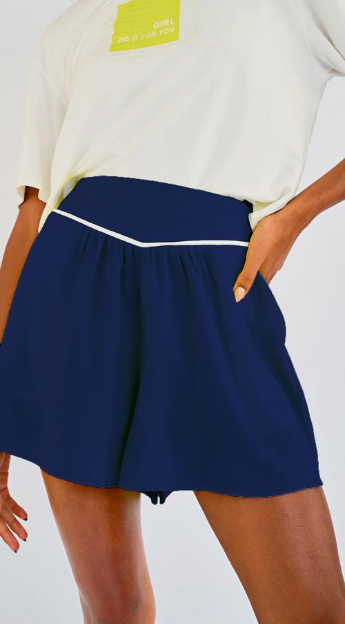 Shorts Zinco Evasê Detalhe Vivo Azul Marinho