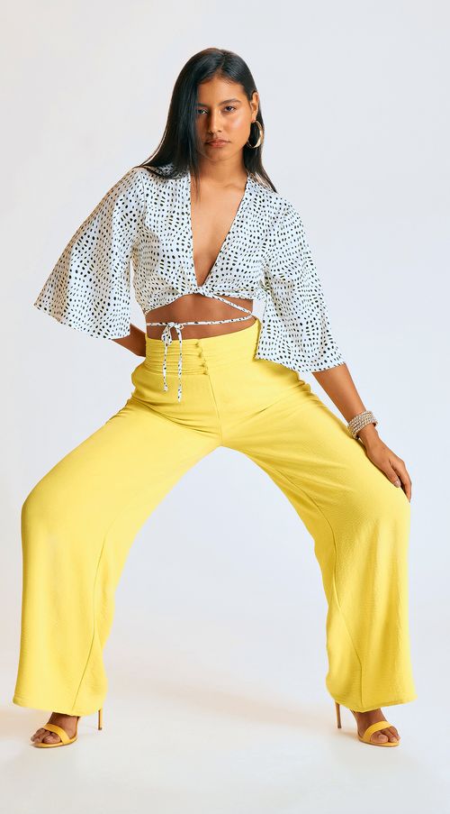 Calca Zinco Pantalona Cós Alto Franzida Amarelo