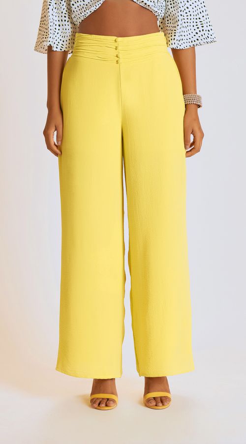 Calca Zinco Pantalona Cós Alto Franzida Amarelo