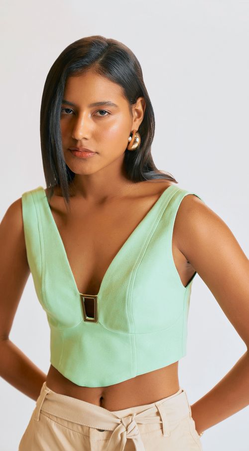 Blusa Zinco Decote V Cavada Com Fivela Verde