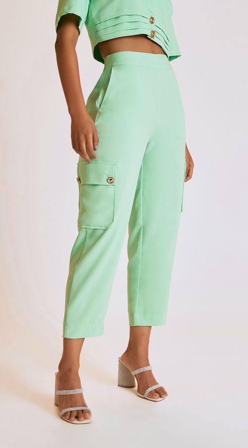 Calca Zinco Cropped Cós Alto Bolso Lateral Verde