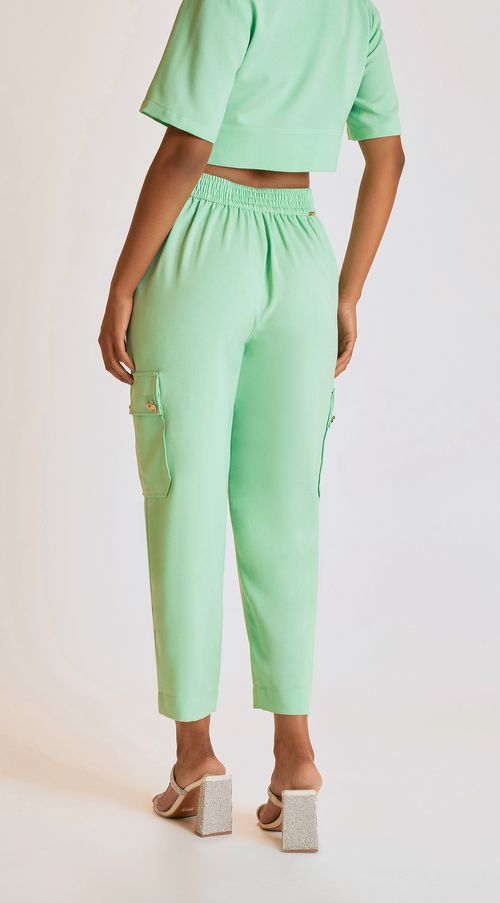 Calca Zinco Cropped Cós Alto Bolso Lateral Verde