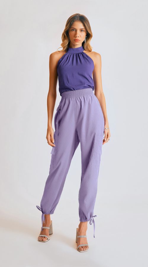 Calca Zinco Parachute Cós Alto Bolso Cargo Roxo