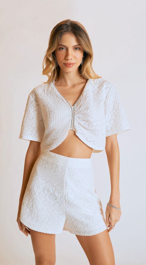 Shorts Zinco Evasê Com Cordão Off White