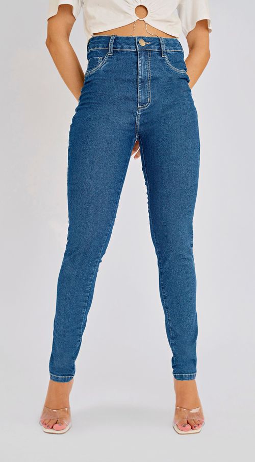 Calca Zinco Skinny Cós Alto Detalhe Pesponto Jeans