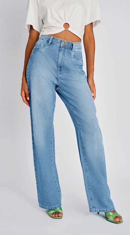 Calca Zinco Wide Leg Cós Alto Básica Jeans
