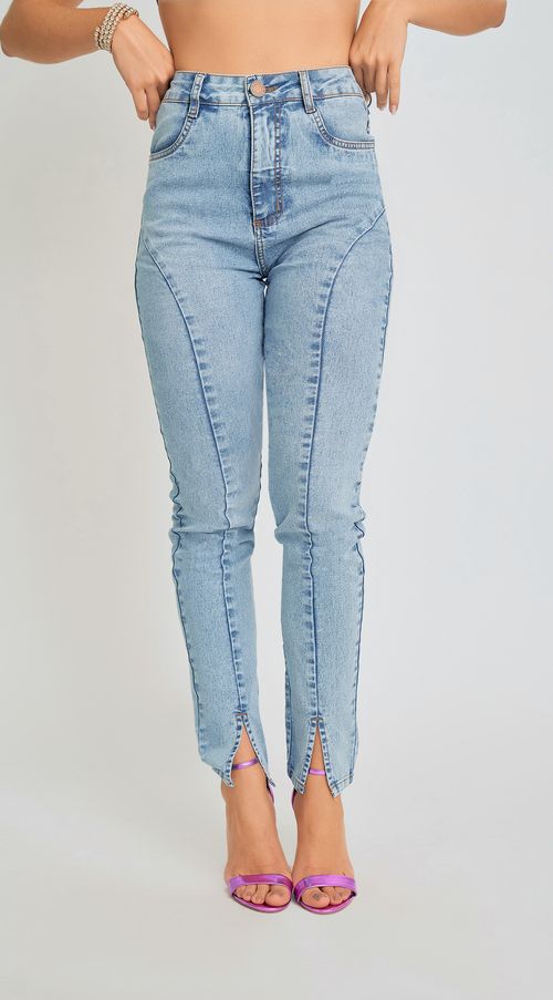 Calca Zinco Skinny Cós Alto Com Recorte Jeans