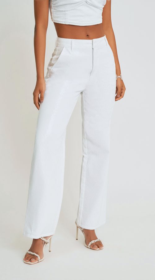 Calca Zinco Pantalona Cós Alto Detalhe Paetê Branco