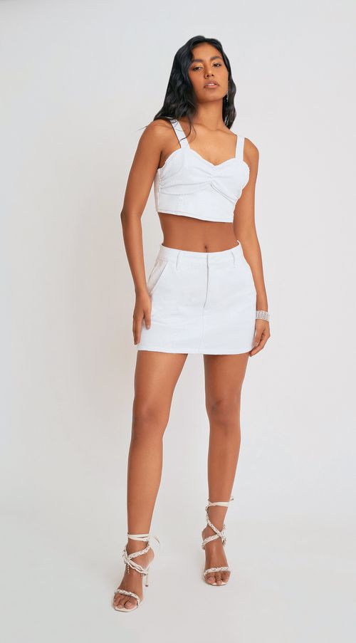 Saia Zinco Curta Five Pockets Detalhe Paetê Branco