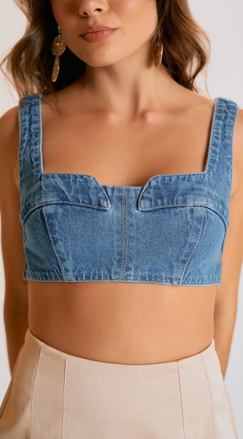 Top Zinco Justo Alça Com Recorte Jeans