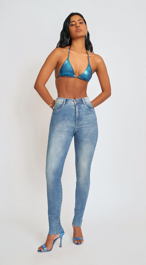 Calca Zinco Skinny Cós Alto Detalhe Bolso Traseiro Jeans