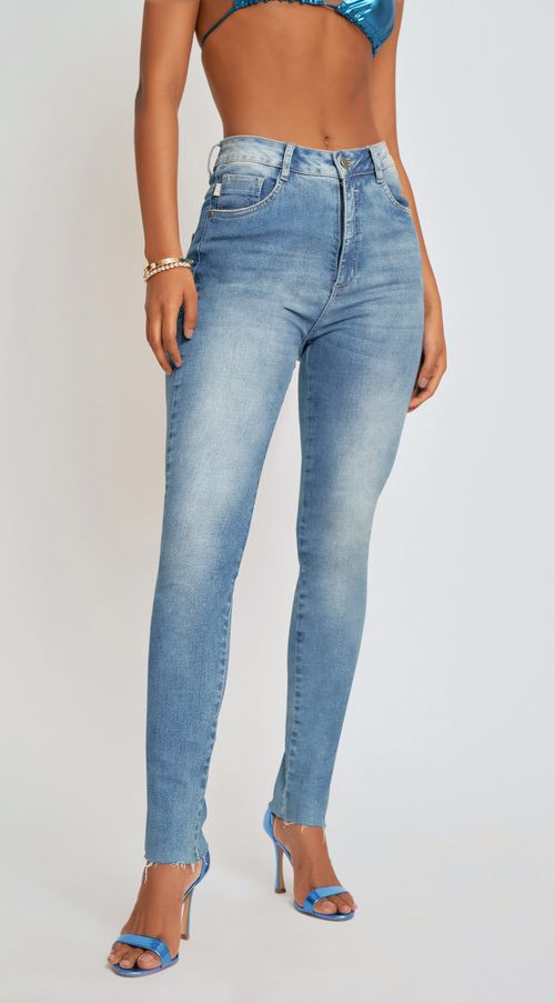 Calca Zinco Skinny Cós Alto Detalhe Bolso Traseiro Jeans