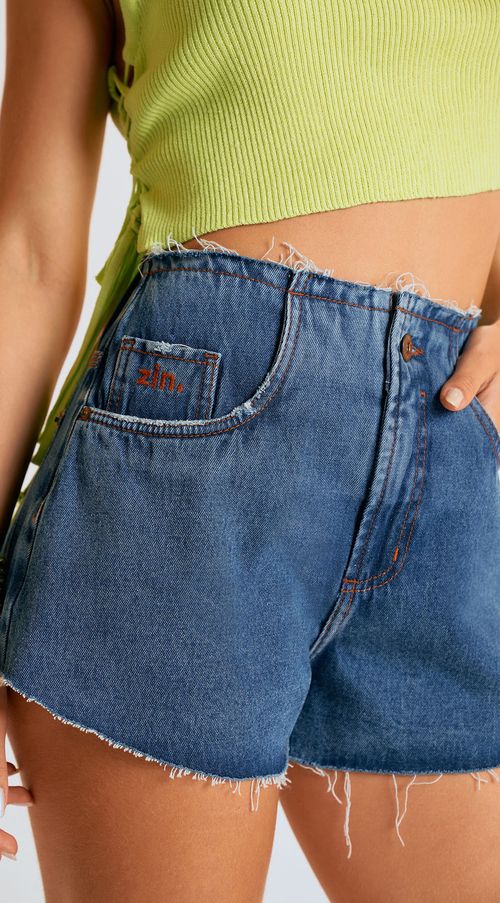 Shorts Zinco Linha A Detalhe Cós Jeans