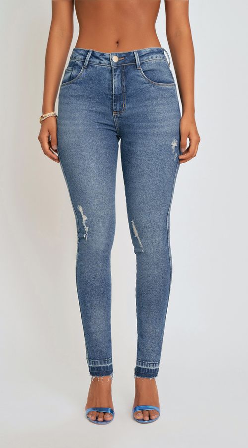 Calca Zinco Skinny Cós Intermediário Bolso Bordado Jeans
