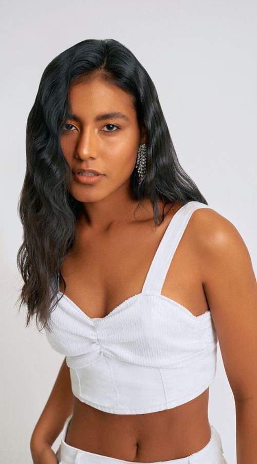 Top Zinco Justo Alça Detalhe Paetê Branco
