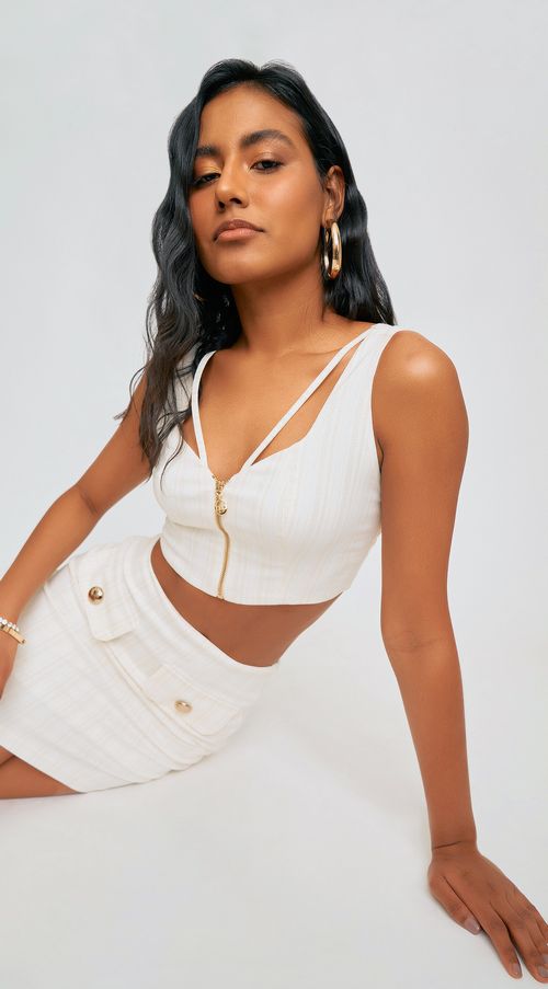 Regata Zinco Decote V Detalhe Zíper Off White