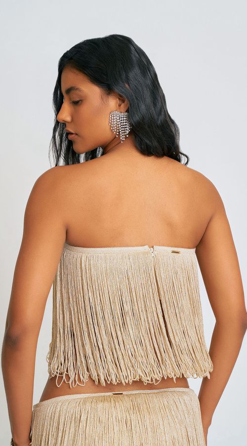 Top Zinco Faixa Tomara Que Caia Detalhe Franjas Dourado