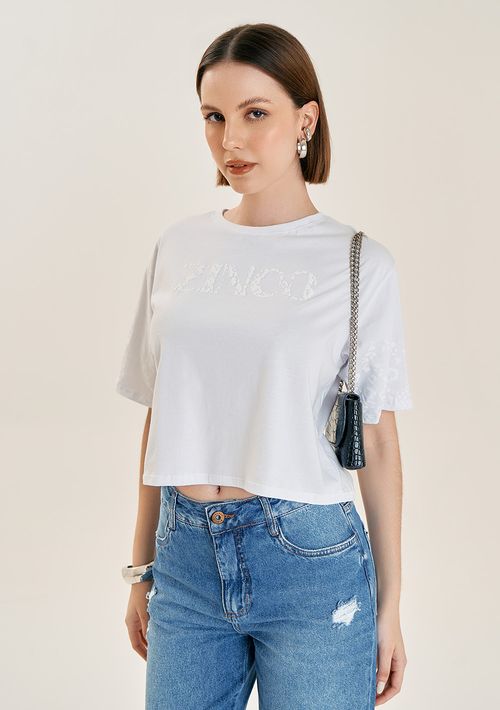 T-Shirt Zinco Decote Redondo Estampa Localizada Branco