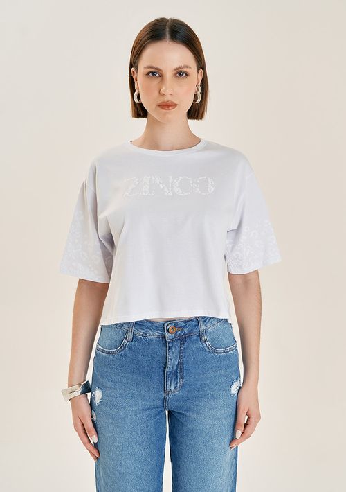 T-Shirt Zinco Decote Redondo Estampa Localizada Branco
