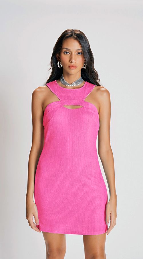 Vestido Zinco Curto Decote Redondo Abertura Frente Pink