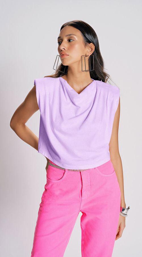 Blusa Zinco Decote Redondo Cavada Com Ombreira Lilas