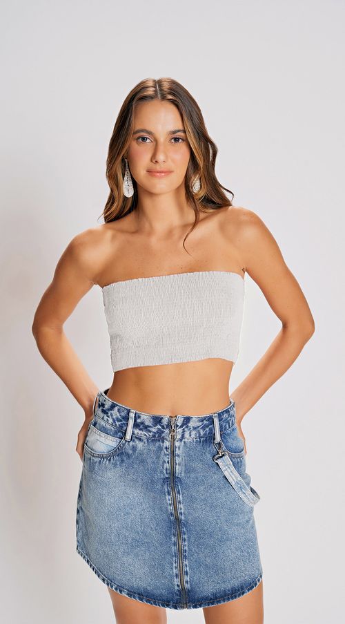 Top Zinco Faixa Tomara Que Caia Com Lastex Off White
