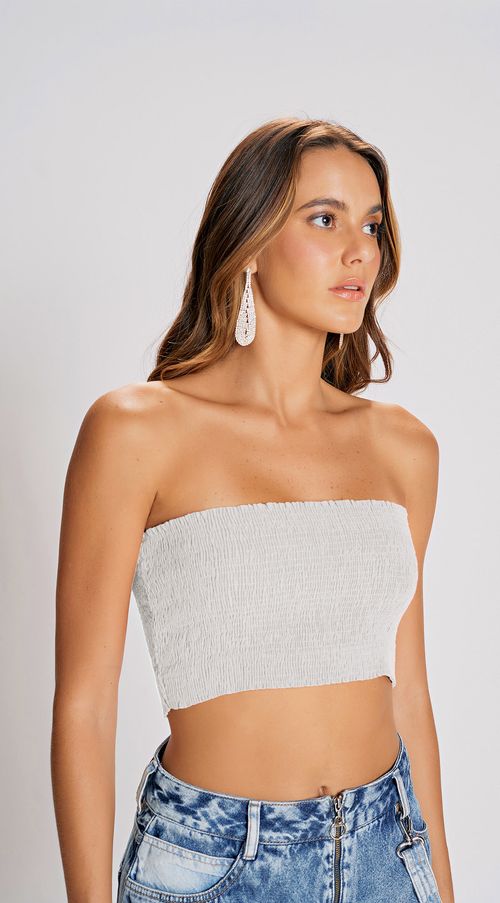 Top Zinco Faixa Tomara Que Caia Com Lastex Off White