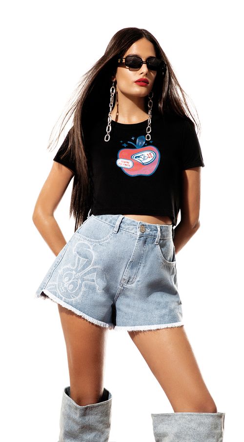 T-Shirt Zinco Decote Redondo Cropped Preto