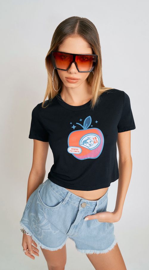T-Shirt Zinco Decote Redondo Cropped Preto