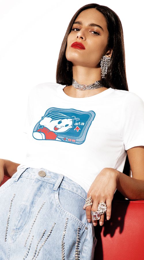 T-Shirt Zinco Decote Redondo Cropped Branco