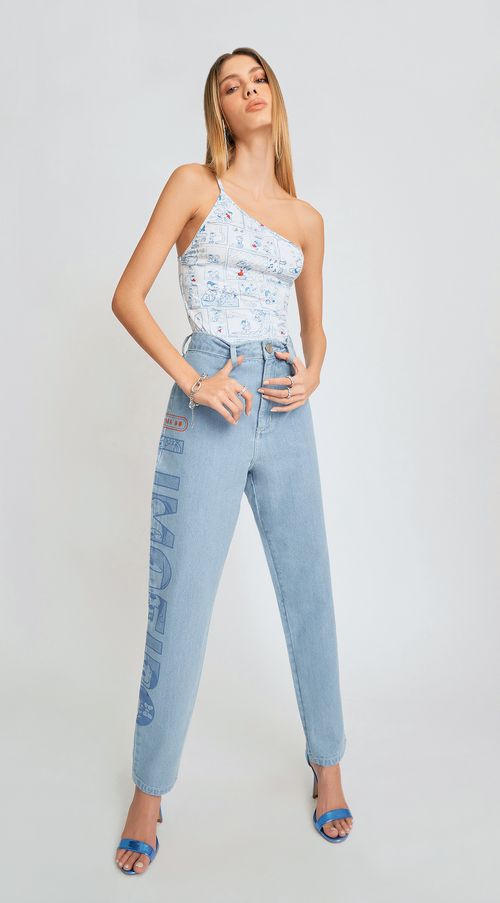 Calca Zinco Mom Cós Alto Estampada Jeans