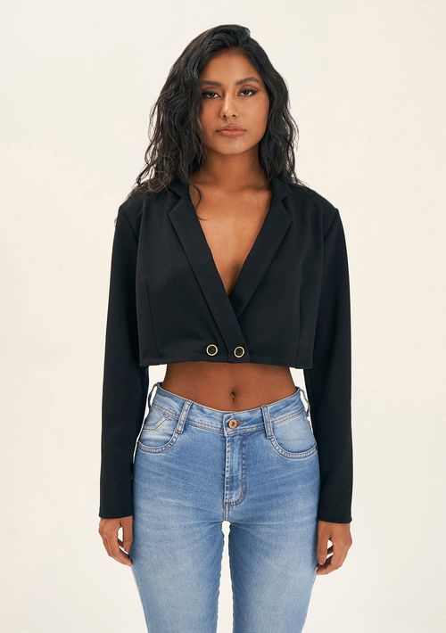 Blazer Zinco Detalhe Botão Básico Preto