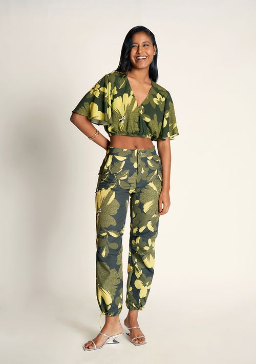 Calca Zinco Parachute Cós Alto Com Cadarço Verde